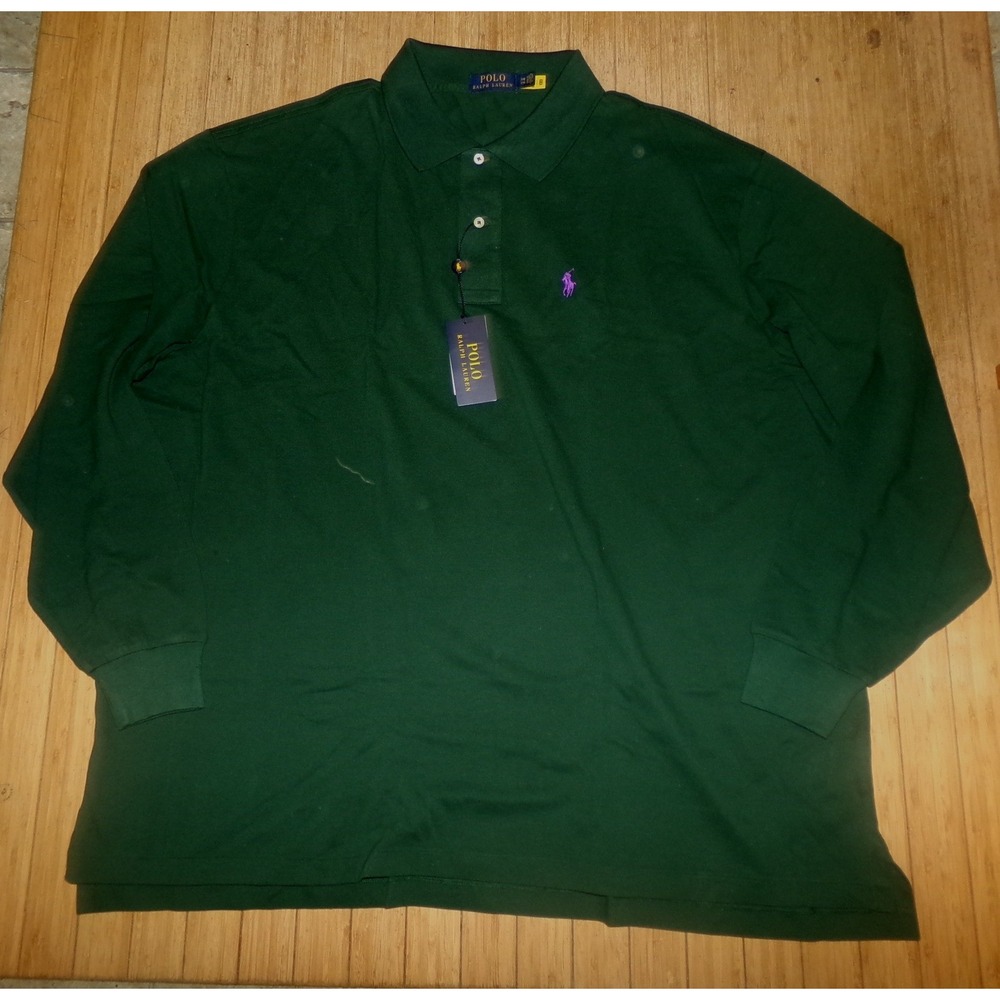 Polo Ralph Lauren Mens Long Sleeve Mesh Polo Shirt Green Purple Pony 5XB NWT